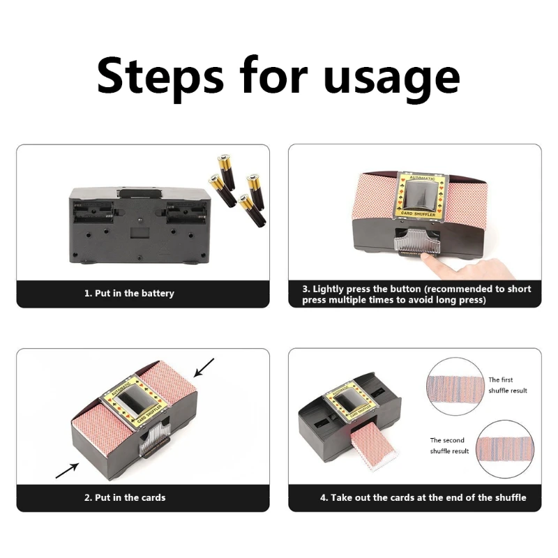 Battery-Operated Electric Poker Card Shuffler Equipment for Blackjack Card Game
Battery-Operated Electric Poker Card Shuffler Equipment for Blackjack Card Game