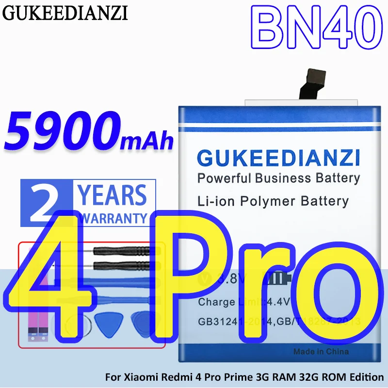 High Capacity GUKEEDIANZI Battery BN40 5900mAh For Xiaomi Redmi 4 Pro Prime 3G RAM 32G ROM Edition 4Pro
High Capacity GUKEEDIANZI Battery BN40 5900mAh For Xiaomi Redmi 4 Pro Prime 3G RAM 32G ROM Edition 4Pro