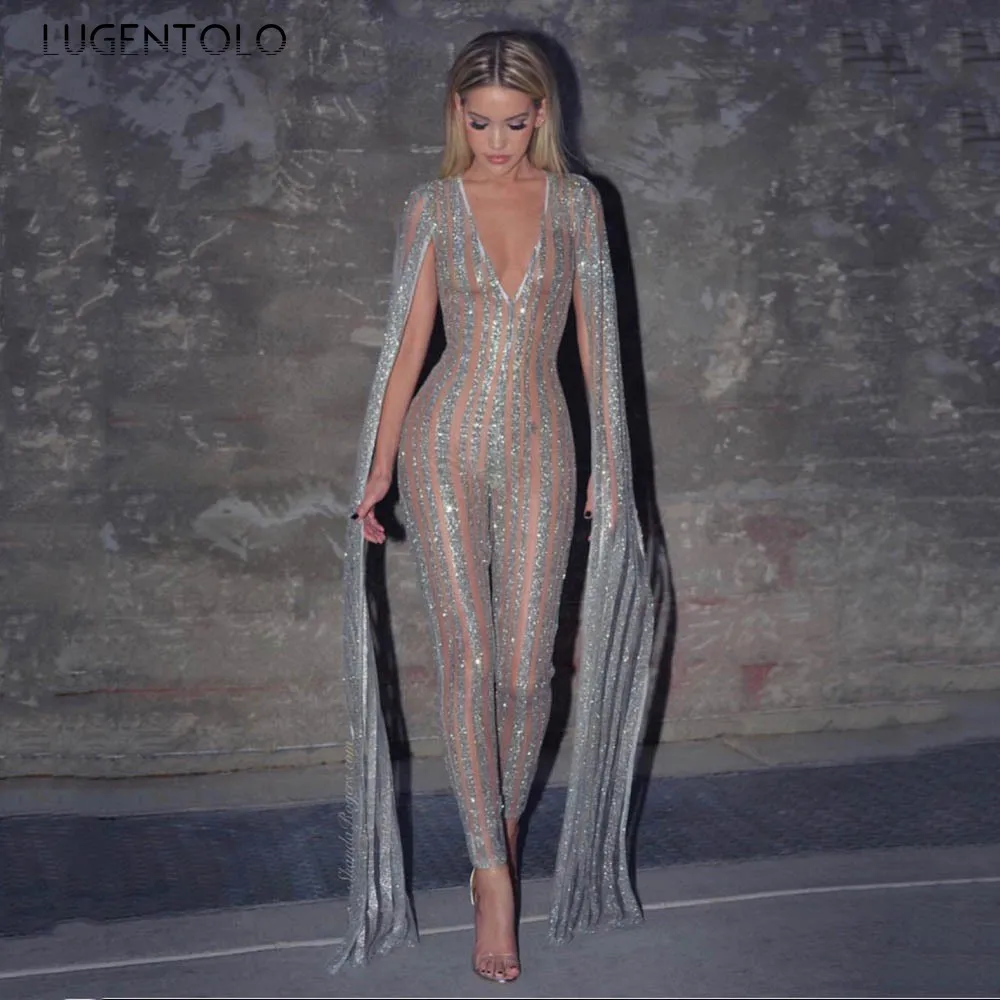 Lugentolo Sexy Party Jumpsuit Women Perspective Long Sleeve Shiny V-neck Slim Spring Female Casual Long Pencil Jumpsuits
Lugentolo Sexy Party Jumpsuit Women Perspective Long Sleeve Shiny V-neck Slim Spring Female Casual Long Pencil Jumpsuits