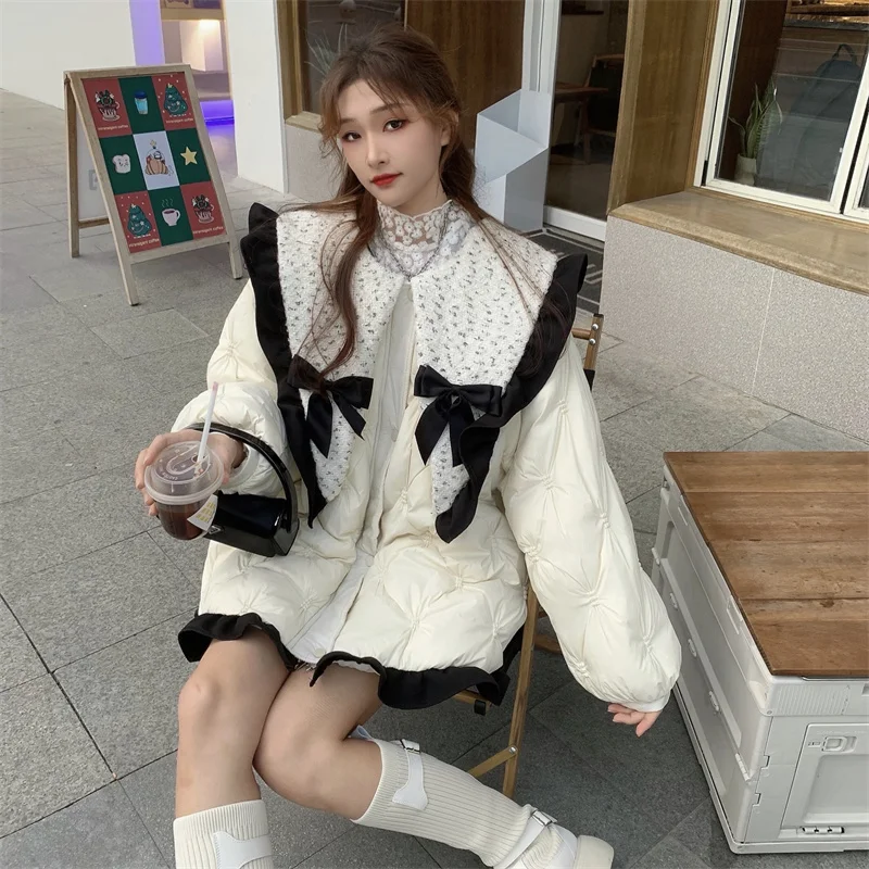 Милое зимнее пальто для девочек; Kawaii; Однобортное теплое пальто с матросским воротником и бантом; Винтажная свободная хлопковая одежда с дл...
Милое зимнее пальто для девочек; Kawaii; Однобортное теплое пальто с матросским воротником и бантом; Винтажная свободная хлопковая одежда с дл...