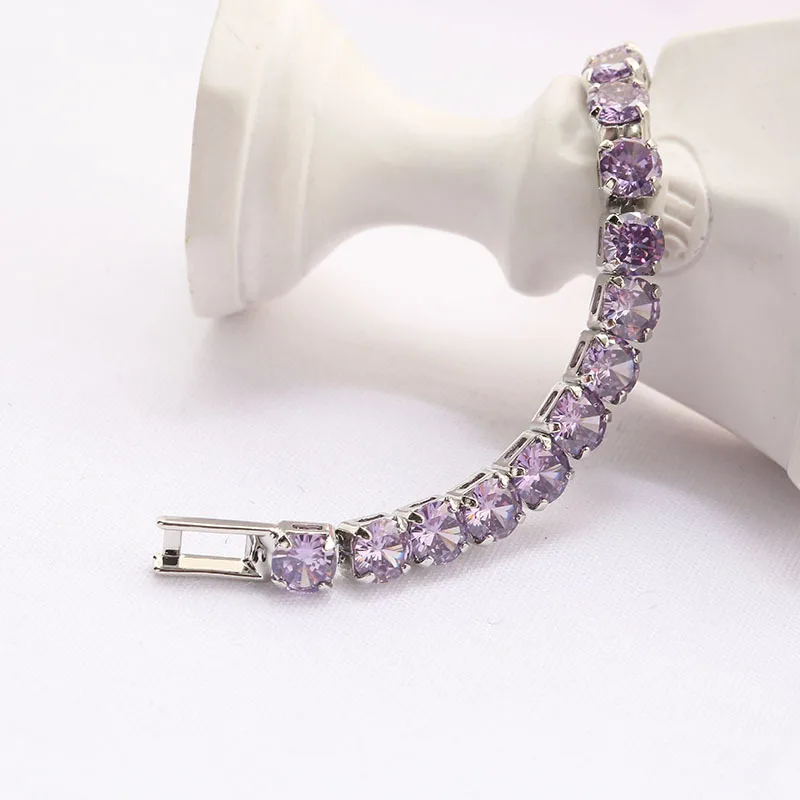 Men's Hip Hop Single Row Iced Out Crystal Tennis Bracelet Bling Women Cubic Zirconia Bracelets Link Chain Jewelry | Украшения и