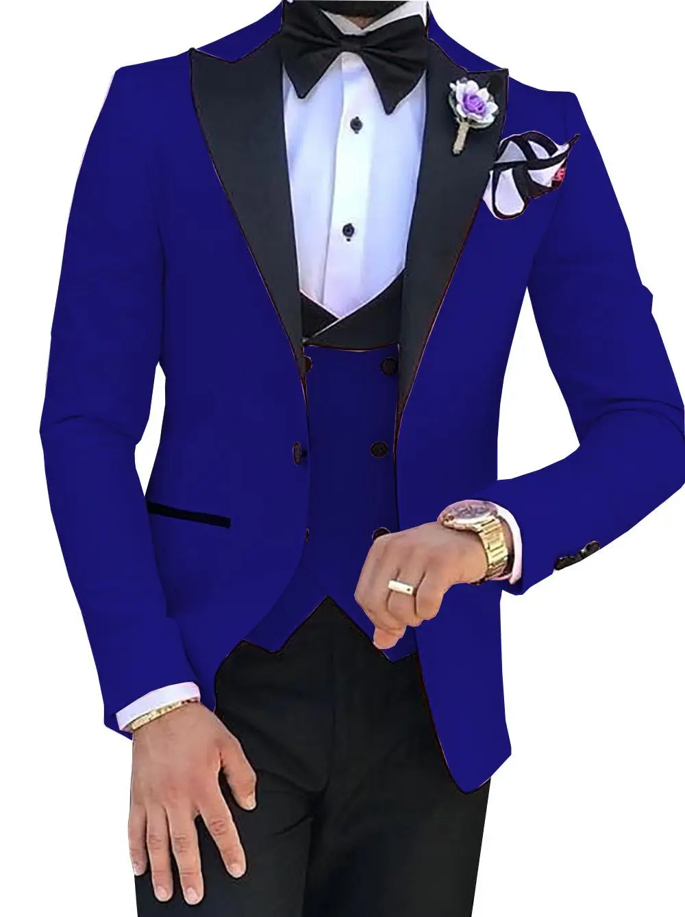 Custom Made Men Suits Royal Blue and Black Groom Tuxedos Peak Lapel Groomsmen 3 Pieces ( Jacket + Pants + Vest + Bow Tie ) D272
Custom Made Men Suits Royal Blue and Black Groom Tuxedos Peak Lapel Groomsmen 3 Pieces ( Jacket + Pants + Vest + Bow Tie ) D272