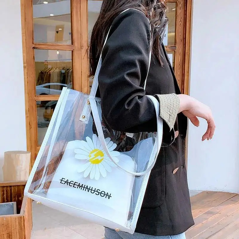 Clear Tote Pouch 2 in 1 Bags Daisy Print Transparent and Frosted PVC Fashion Bags for Ladies
Clear Tote Pouch 2 in 1 Bags Daisy Print Transparent and Frosted PVC Fashion Bags for Ladies