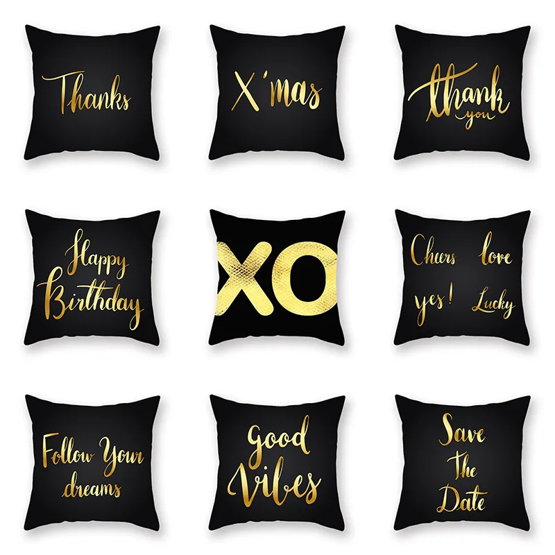 

Hot Selling Pillow cover Xmas Happy Birthday words Luxury Printing Square Zippered Pillow Sham Personalized Pillowcase wholesale