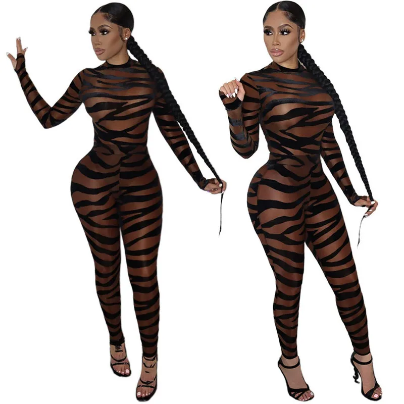 FUDA Sheer Mesh Zebra Striped Jumpsuit Women Sexy See Through Turtleneck Long Sleeve Skinny Night Club Rompers Overalls
FUDA Sheer Mesh Zebra Striped Jumpsuit Women Sexy See Through Turtleneck Long Sleeve Skinny Night Club Rompers Overalls