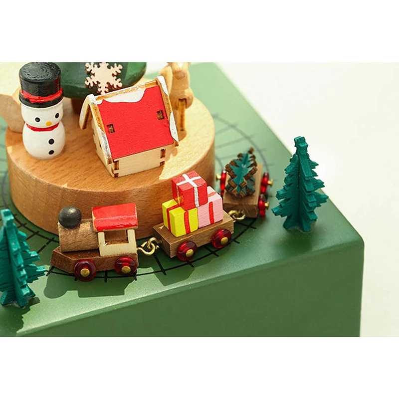 

Wood Carved Mechanism Musical Box Wind Up Music Box Moving Train DIY Wooden Music Box Christmas Singing Music Gift Box