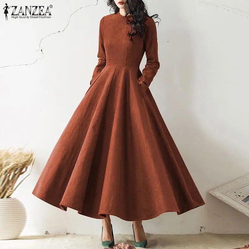 ZANZEA Vintage Corduroy Maxi Dress Women's French Elegant Long Vestidos Fashion Party Solid Kaftan Autumn Holiday Swing Dresses
ZANZEA Vintage Corduroy Maxi Dress Women's French Elegant Long Vestidos Fashion Party Solid Kaftan Autumn Holiday Swing Dresses