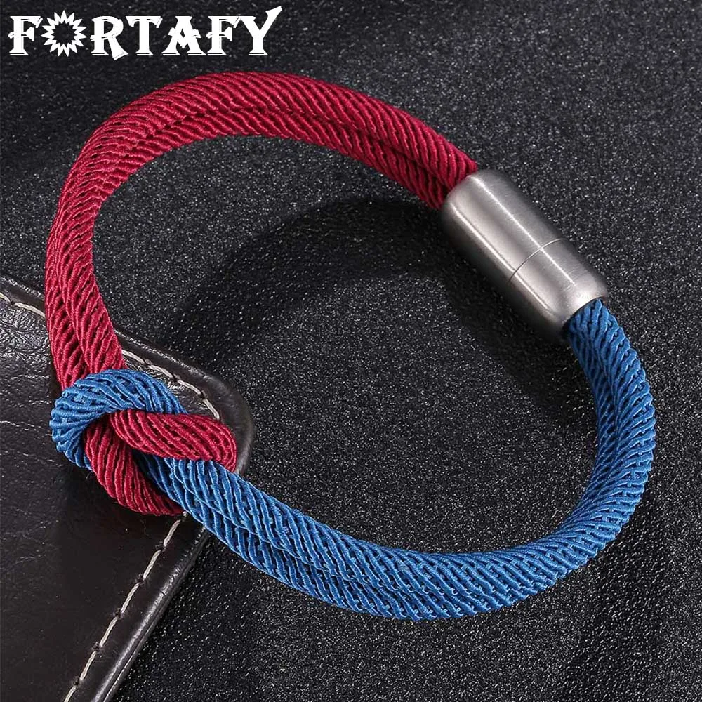

FORTAFY Minimalist Blue Red Thread Bracelet for Women Men Lucky Double Milan Rope Concentric Knot Charm Couples Jewelry FR1160