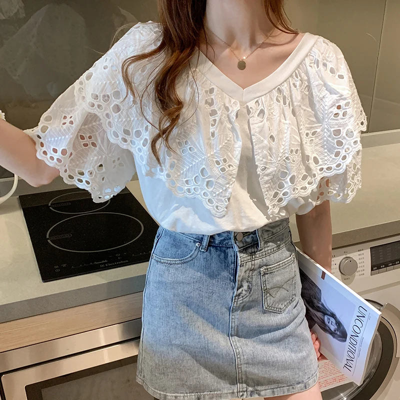 2020 Embroidery Lace Shirt Summer Women short Sleeve Cotton Girls hollow out Blouse Femme Casual White Tops Women Blouses
2020 Embroidery Lace Shirt Summer Women short Sleeve Cotton Girls hollow out Blouse Femme Casual White Tops Women Blouses
