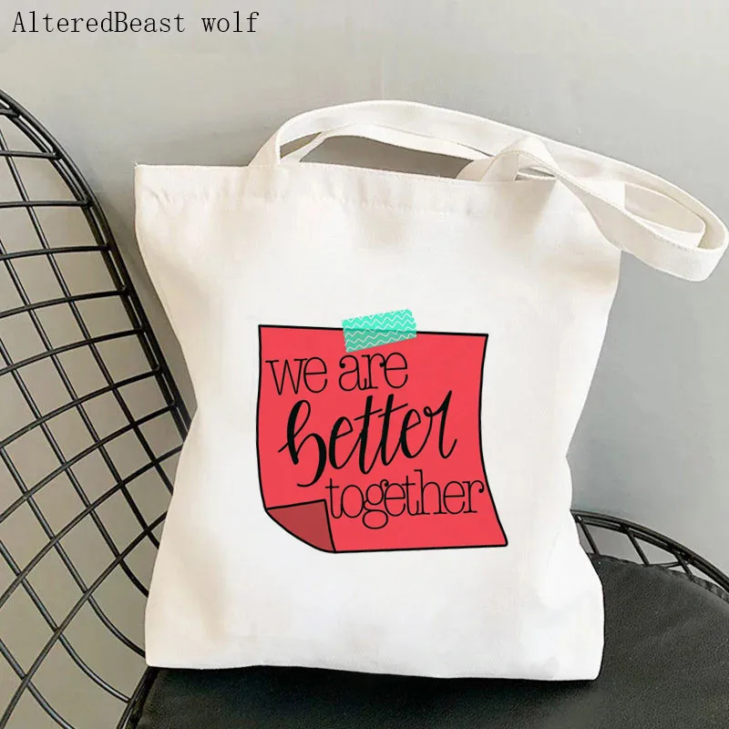 Women Shopper bag better Together Printed Kawaii Bag Harajuku Shopping Canvas Shopper Bag girl handbag Tote Shoulder Lady Bag
Women Shopper bag better Together Printed Kawaii Bag Harajuku Shopping Canvas Shopper Bag girl handbag Tote Shoulder Lady Bag
