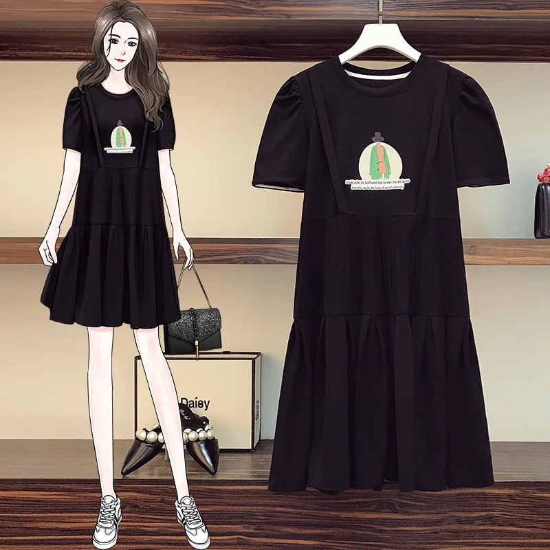 4XL Plus Size Women Black Casual Tshirt Dress Summer 2021 Cartoon Print Puff Short Sleeve Patchwork Pleated Ruffle Loose Dresses
4XL Plus Size Women Black Casual Tshirt Dress Summer 2021 Cartoon Print Puff Short Sleeve Patchwork Pleated Ruffle Loose Dresses