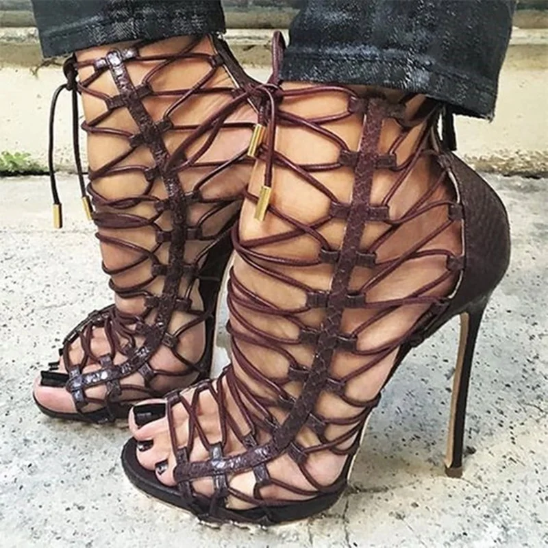 Sexy Brown Leather Cross Strap Sandals Peep Toe Stiletto Heels Lace-up Dress Shoes Hollow Out High Heel Party Shoes Drop Ship
Sexy Brown Leather Cross Strap Sandals Peep Toe Stiletto Heels Lace-up Dress Shoes Hollow Out High Heel Party Shoes Drop Ship