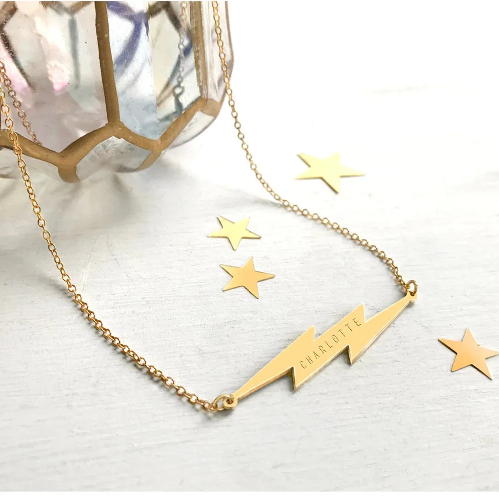 Personalised Name Necklace Mini Star Pendants Stainless Steel Collares Par Custom Lightning Bolt Thunder Thunderbolt Necklaces
Personalised Name Necklace Mini Star Pendants Stainless Steel Collares Par Custom Lightning Bolt Thunder Thunderbolt Necklaces
