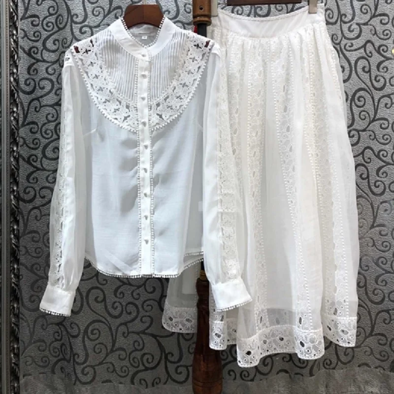 Top Quality Designer Clothing Sets 2020 Spring Long Skirt Suit Women Hollow Out Butterfly Embroidery White Shirt+Long Maxi Skirt
Top Quality Designer Clothing Sets 2020 Spring Long Skirt Suit Women Hollow Out Butterfly Embroidery White Shirt+Long Maxi Skirt