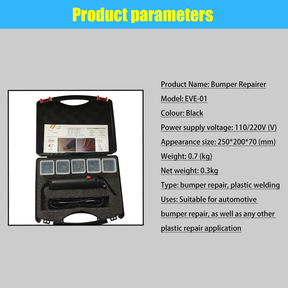 Rofessional Car Bumper Repair Machine Hot Stapler Plastic Repair System Welding Automobile Garage Repair Tool Kit Set with Case
Rofessional Car Bumper Repair Machine Hot Stapler Plastic Repair System Welding Automobile Garage Repair Tool Kit Set with Case