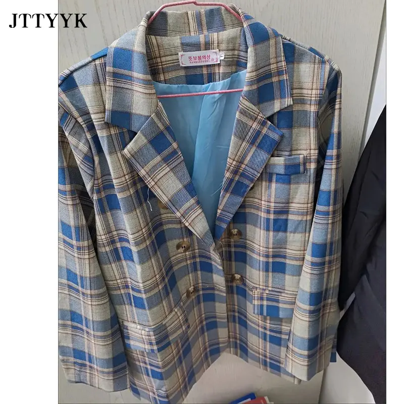 Women Spring Checked Jacket Female Double Breasted Blazer Vintage Coat Female Pockets Plaid Blazer Suit Jacket Casual Outwears
Women Spring Checked Jacket Female Double Breasted Blazer Vintage Coat Female Pockets Plaid Blazer Suit Jacket Casual Outwears