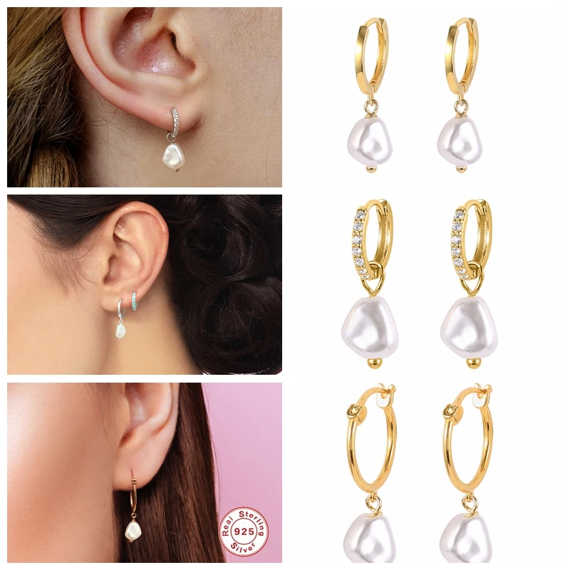 CANNER 925 Silver Hoop Earrings Elegant Classic Natural Shaped Baroque Pearl Pendant Earrings For Women Anniversary Gift Aretes
CANNER 925 Silver Hoop Earrings Elegant Classic Natural Shaped Baroque Pearl Pendant Earrings For Women Anniversary Gift Aretes