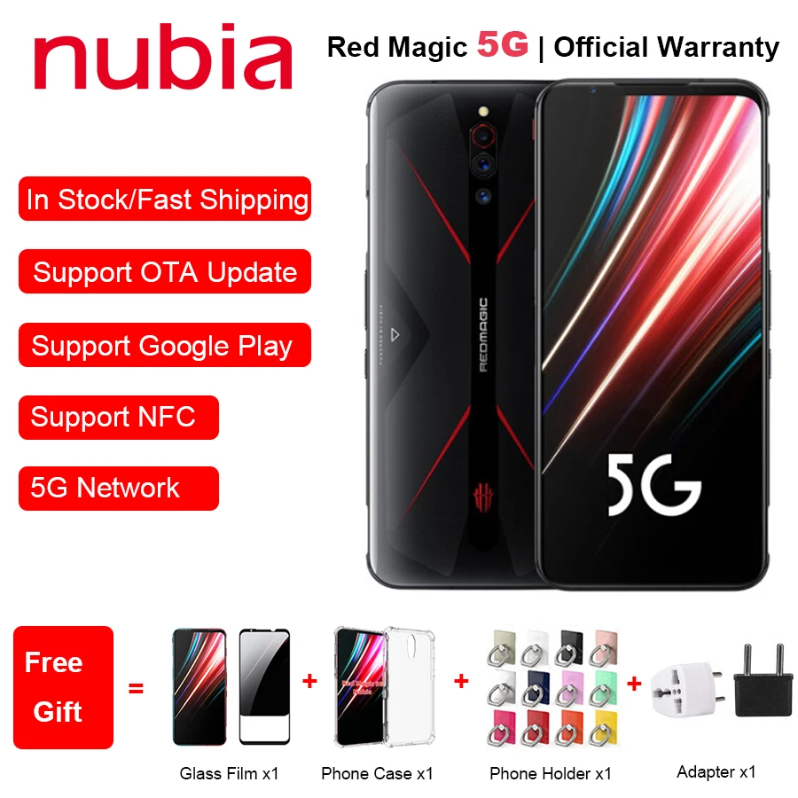 US Version ZTE Nubia Red Magic 5G Mobile Phone 6.65" 8/12GB RAM 128/256GB ROM Snapdragon 865 Android 10 NFC Gaming | Мобильные