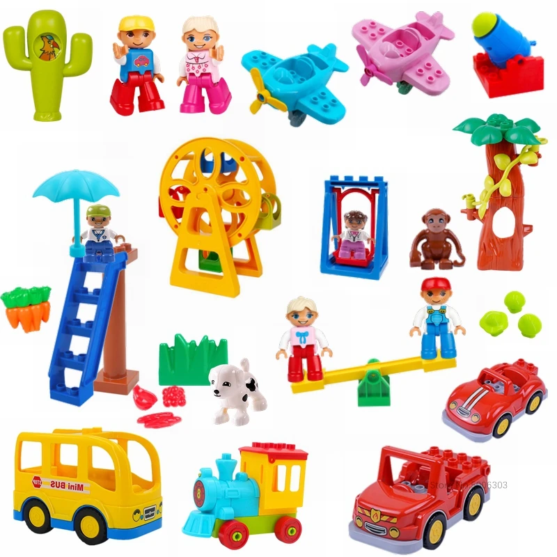 Duplo фигурки животных ферма поезд Seesaw DIY аксессуары совместим с большие частицы