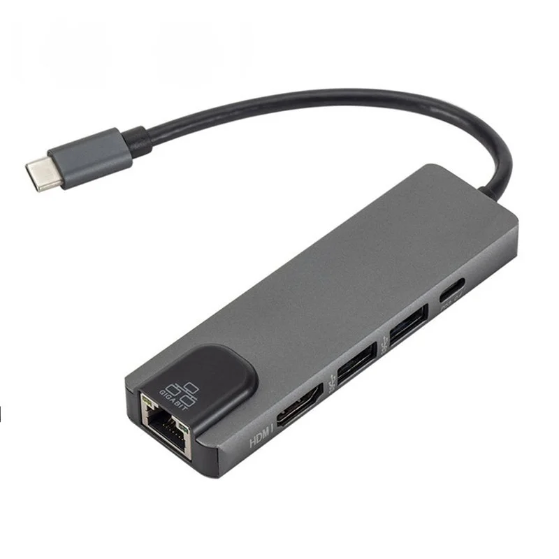 

USB C-концентратор 4K для Gigabit Ethernet Rj45 Lan, адаптер 5 в 1 для Mac Book Pro Thunderbolt 3, зарядное устройство USB-C PD
