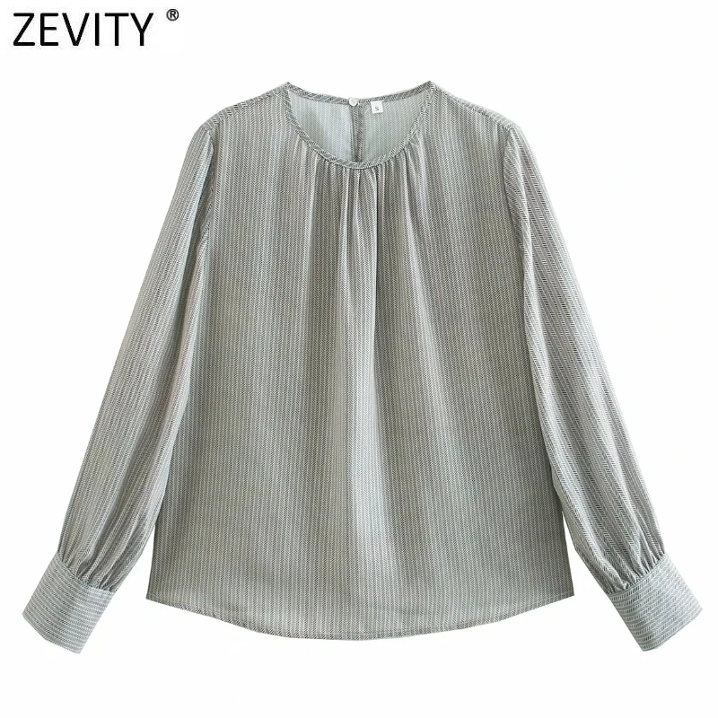 Женская элегантная шифоновая блузка Zevity в полоску с круглым вырезом Офисная