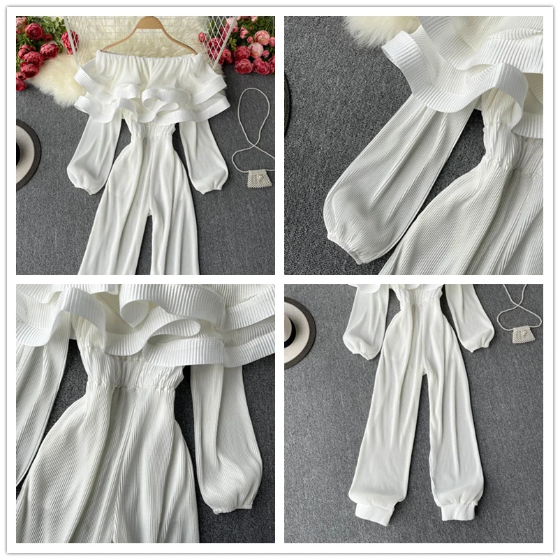 YIZZHOY Women Off Shoulder Rompers Design Ruffle Spring Autumn Casual Fashion Long Rompers Slash Neck Long Sleeve Jumpsuit
YIZZHOY Women Off Shoulder Rompers Design Ruffle Spring Autumn Casual Fashion Long Rompers Slash Neck Long Sleeve Jumpsuit