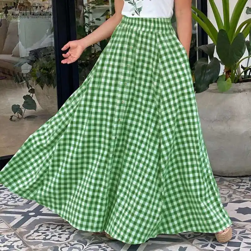 ZANZEA Women Elegant Skirts 2022 Summer Plaid Long Maxi Skirts Casual Elastic Waist Bottoms Female A-line Skirts Oversized
ZANZEA Women Elegant Skirts 2022 Summer Plaid Long Maxi Skirts Casual Elastic Waist Bottoms Female A-line Skirts Oversized