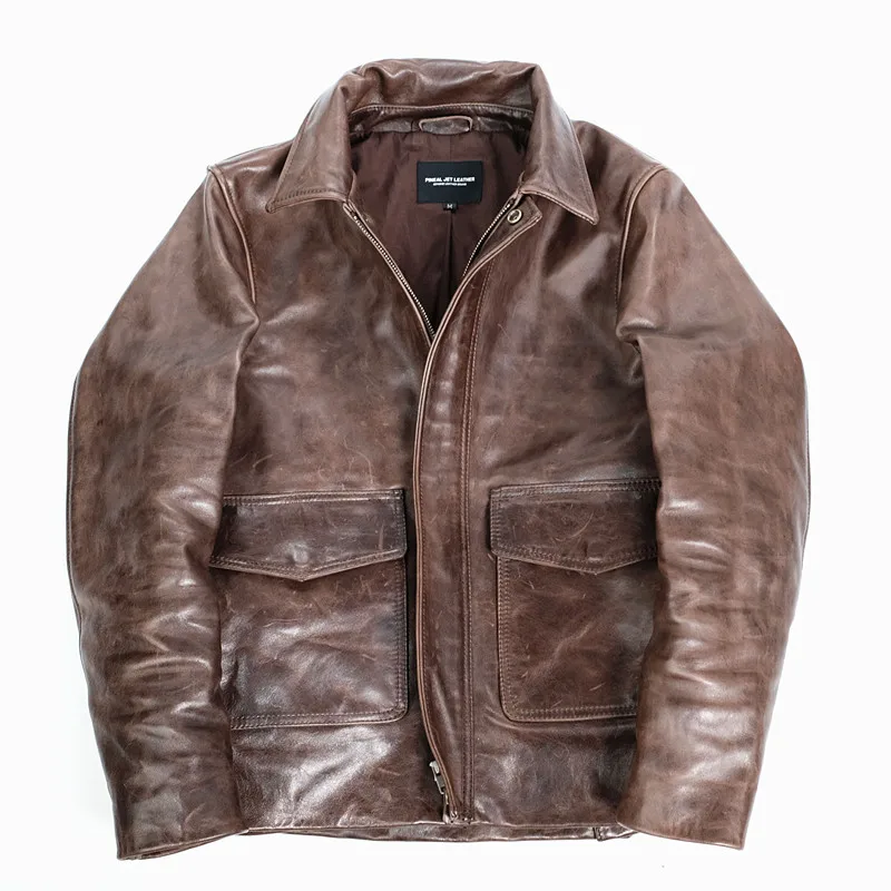 Мужская винтажная куртка из натуральной кожи демисезонная Роскошная