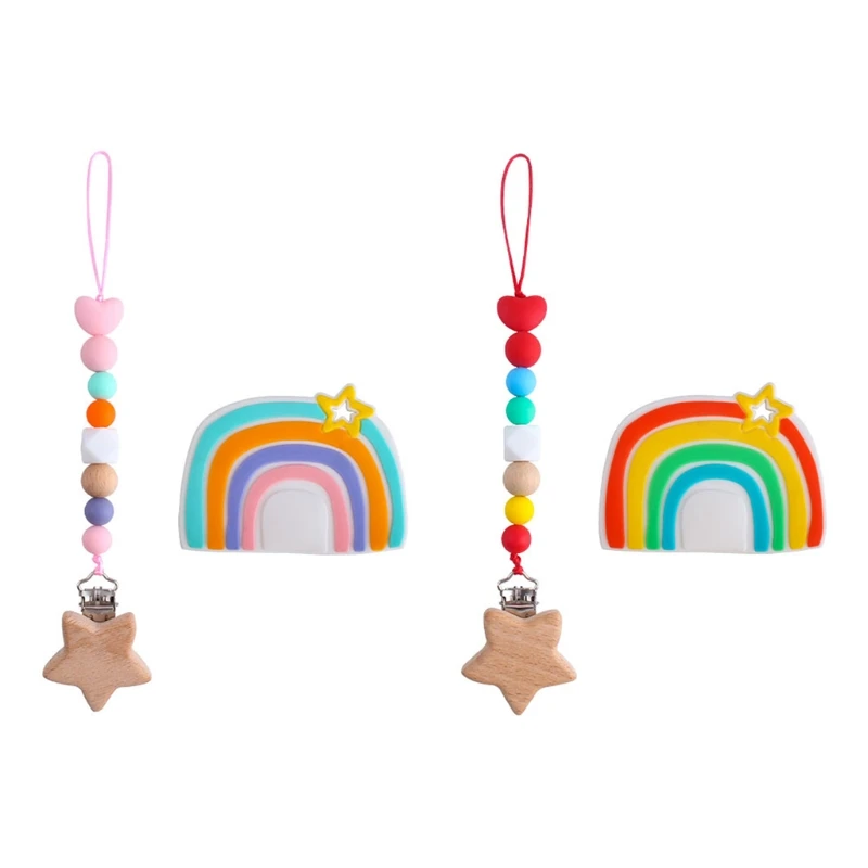 2 Pcs Baby Pacifier Chain Cartoon Rainbow Teether Set Nipple Clip Holder Infant Silicone Teething Soother Molar Toys
2 Pcs Baby Pacifier Chain Cartoon Rainbow Teether Set Nipple Clip Holder Infant Silicone Teething Soother Molar Toys