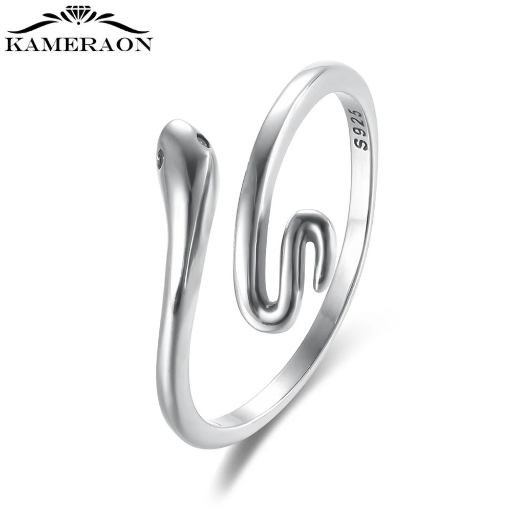 Kameraon серебро 925 пробы модное змеиное животное женское Открытое кольцо ювелирные