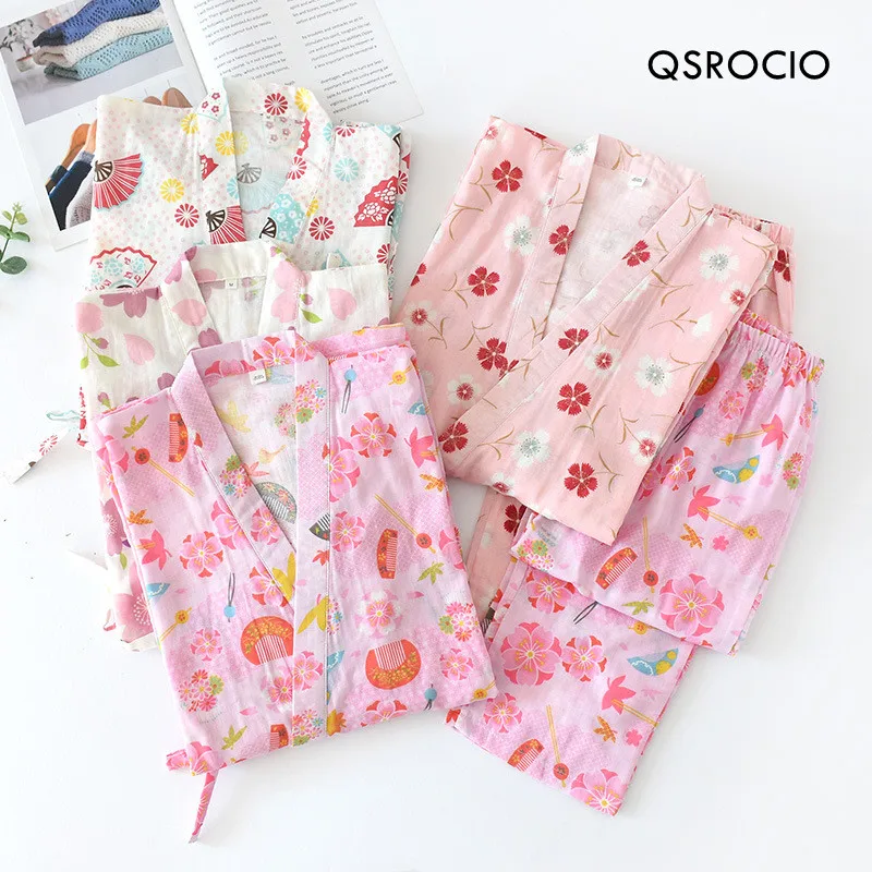QSROCIO Summer Women's Pajamas Set Pink Sakura Print Kimono Sleepwear Natural Cotton Yarn Nightie Leisure Home Clothes Nightwear
QSROCIO Summer Women's Pajamas Set Pink Sakura Print Kimono Sleepwear Natural Cotton Yarn Nightie Leisure Home Clothes Nightwear