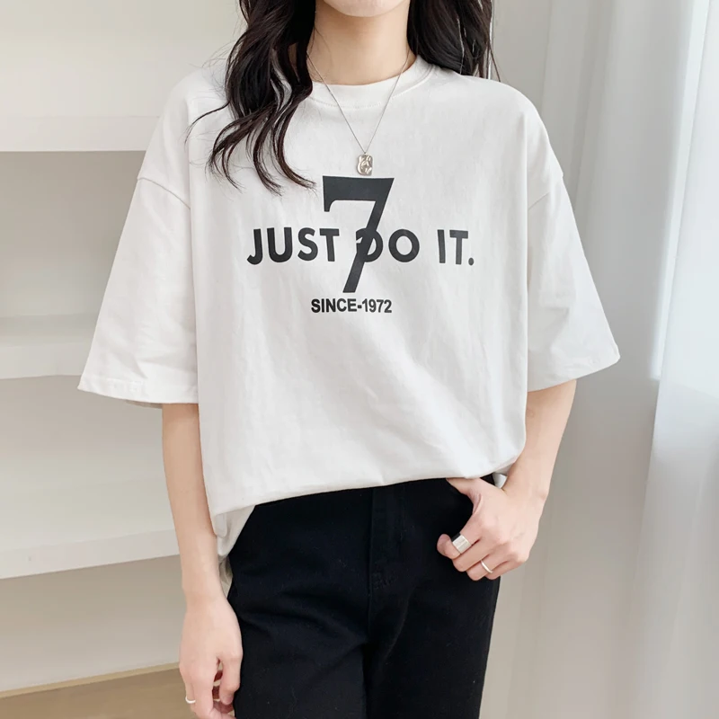 price letter printed white short sleeve T-shirt women's summer round neck loose cotton half sleeve versatile top women
price letter printed white short sleeve T-shirt women's summer round neck loose cotton half sleeve versatile top women