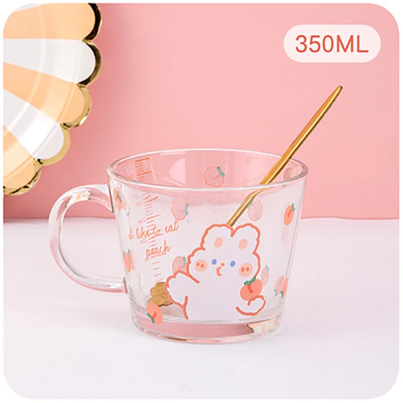 

очки кружка Cute Strawberry Glass Breakfast Oatmeal Milk Cereal Cup Household Cups With Lid Scale Female Ins Style Coffee Mugs
