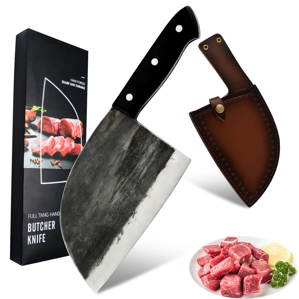 Фото Дамасский кухонный нож мясника кованые вручную ножи шеф повара из