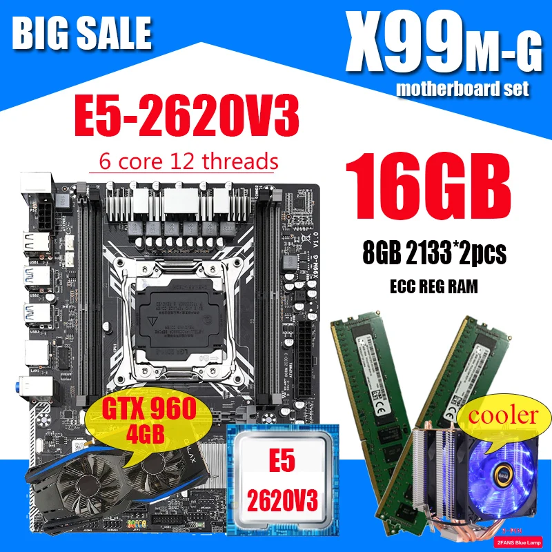 X99 материнская плата с Intel XEON E5 2620 V3 2*8G DDR4 RECC память GTX960 4 Гб и охлаждающий