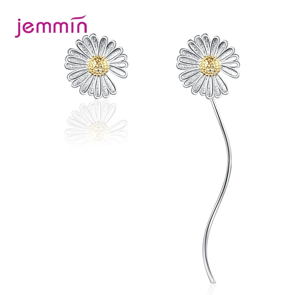

Korean Cute 925 Sterling Silver Daisy Flower Stud Earrings For Women New Spring Summer Fashion Asymmetric Ear Studs Jewelry