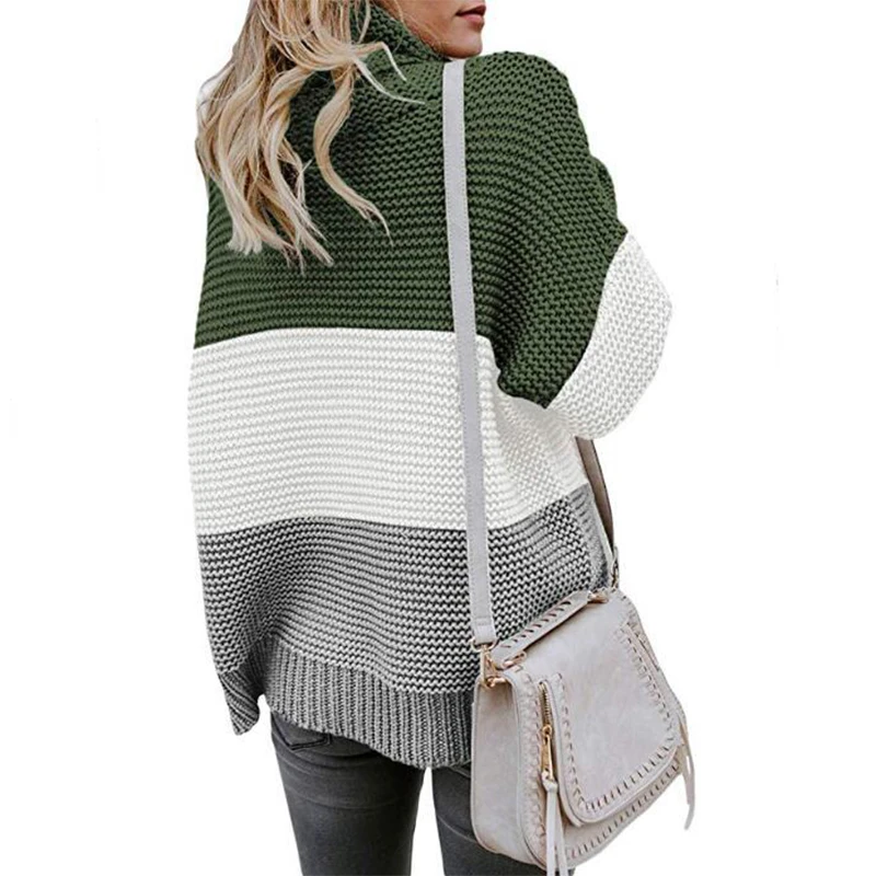 2021 Turtleneck Triped Women Sweater Stitching Color Long Sleeve Pullover Fashion New Loose Sweaters Sueter Mujer
2021 Turtleneck Triped Women Sweater Stitching Color Long Sleeve Pullover Fashion New Loose Sweaters Sueter Mujer