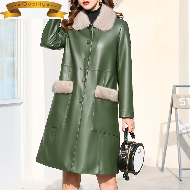 Genuine Fur Collar Mink Leather Jacket Women 2021 Real Sheepskin Down Coat Female Winter Jackets Korean Vintage Long Tops
Genuine Fur Collar Mink Leather Jacket Women 2021 Real Sheepskin Down Coat Female Winter Jackets Korean Vintage Long Tops