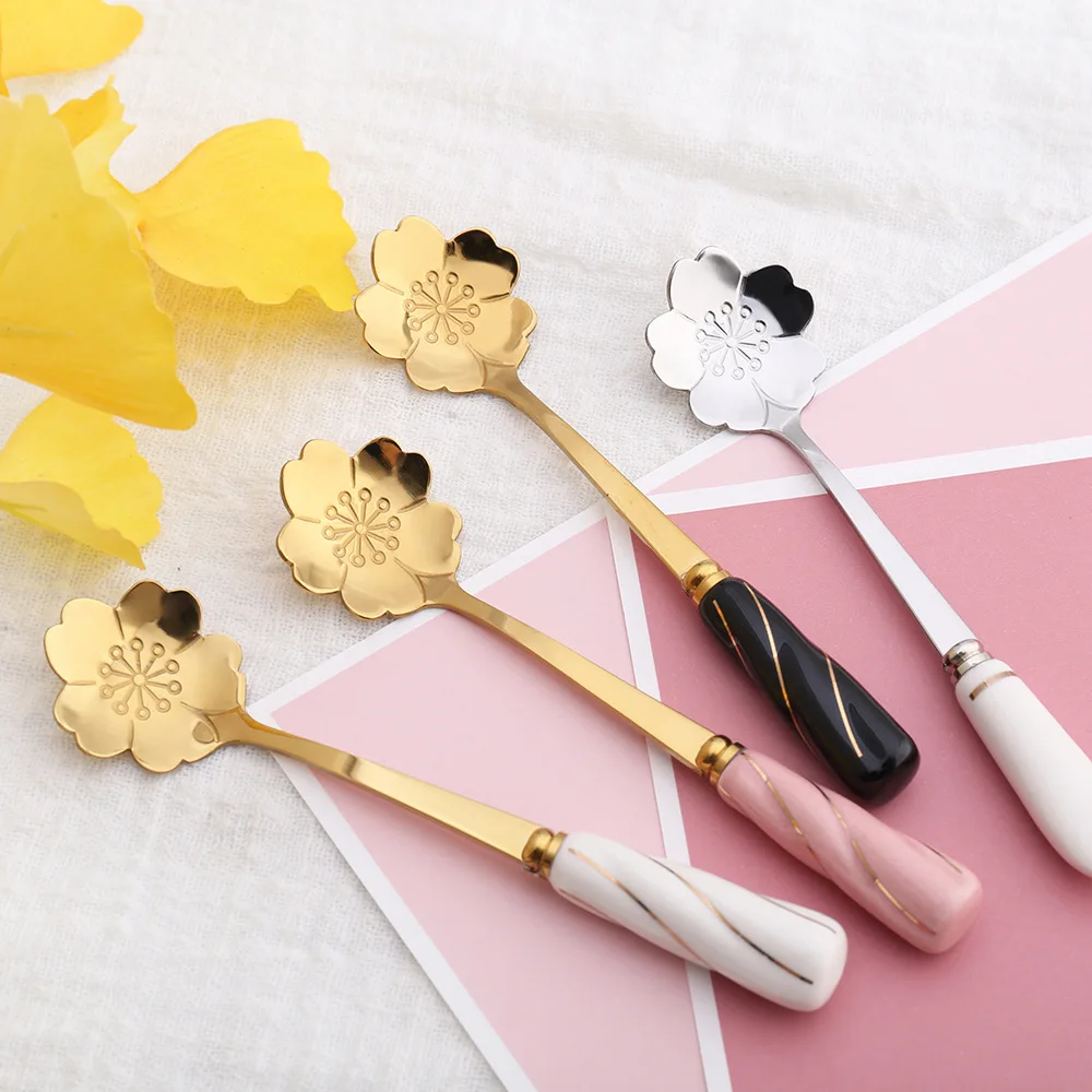 Creative Stainless Steel Coffee Stirring Spoon Ceramic Handle Mug Flower Spoon Gold Short Handle Cherry Rose Ice Spoon Teaspoon
Creative Stainless Steel Coffee Stirring Spoon Ceramic Handle Mug Flower Spoon Gold Short Handle Cherry Rose Ice Spoon Teaspoon