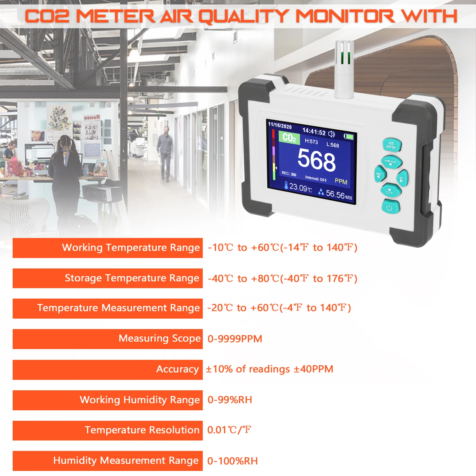 CO2 Detector Monitor CO2 Meter Air Quality Tester Portable Carbon Dioxide Meter with Storage Box Support Export PDF File
CO2 Detector Monitor CO2 Meter Air Quality Tester Portable Carbon Dioxide Meter with Storage Box Support Export PDF File