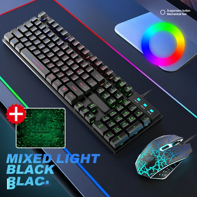 T13 Multi-language Keyboard and Mouse Combo Backlit Gaming Keyboard RGB Gaming Keyboard Dedicated Media Keys & Dial
T13 Multi-language Keyboard and Mouse Combo Backlit Gaming Keyboard RGB Gaming Keyboard Dedicated Media Keys & Dial