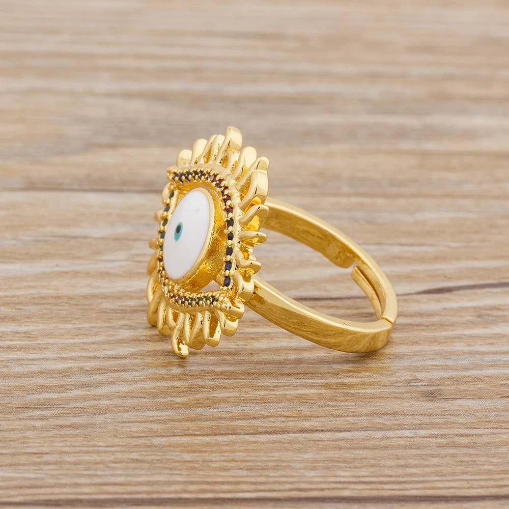 Classic Turky Evil Eye Cubic Zirconia Adjustable Rings Crystal Rainbow Stones Dubai Gold Jewelry For Women Best Birthday Gift 
Classic Turky Evil Eye Cubic Zirconia Adjustable Rings Crystal Rainbow Stones Dubai Gold Jewelry For Women Best Birthday Gift