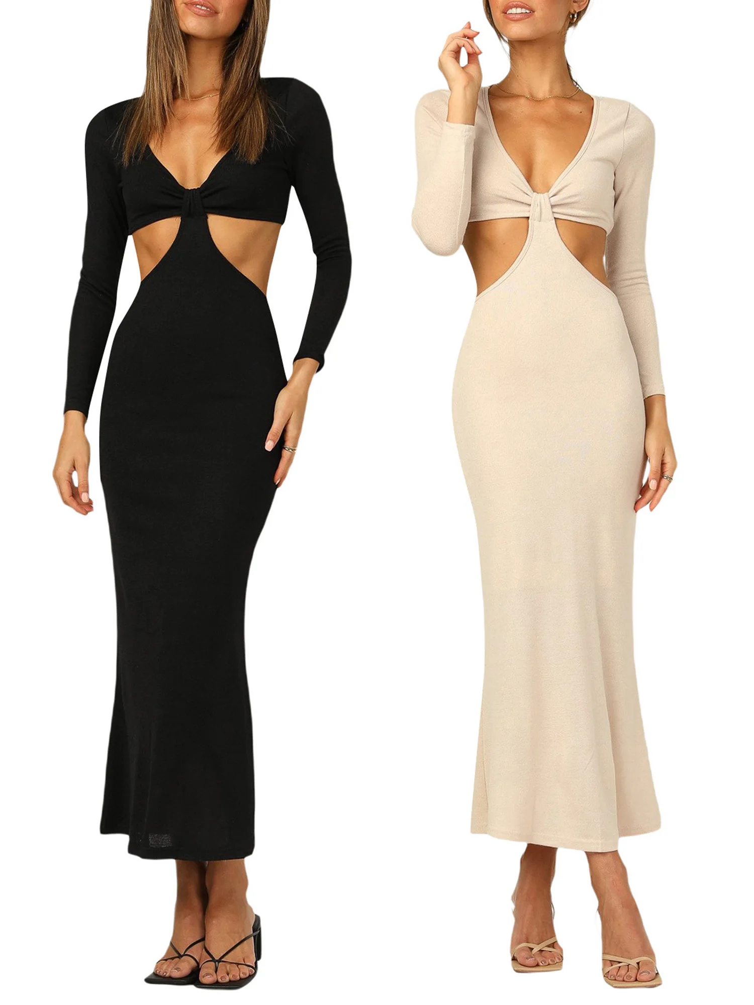 Women Sexy Backless Soft Dress Adults Solid Color Long Sleeve V-neck Waist Cutout
Women Sexy Backless Soft Dress Adults Solid Color Long Sleeve V-neck Waist Cutout