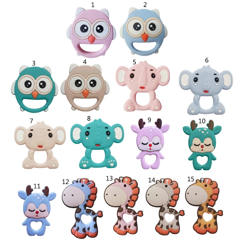 Cartoon Animal Owl/Elk/Giraffe/Elephant Silicone Beads Baby Teether Molar Soother Nursing Teething Chewing Toy
Cartoon Animal Owl/Elk/Giraffe/Elephant Silicone Beads Baby Teether Molar Soother Nursing Teething Chewing Toy