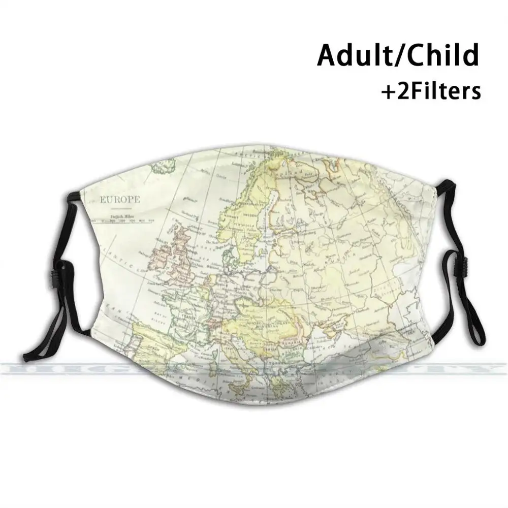

European Map Reusable Mouth Face Mask Anti Haze Dustproof Mask With Filters For Child Adult Map Europe Spain Italy France