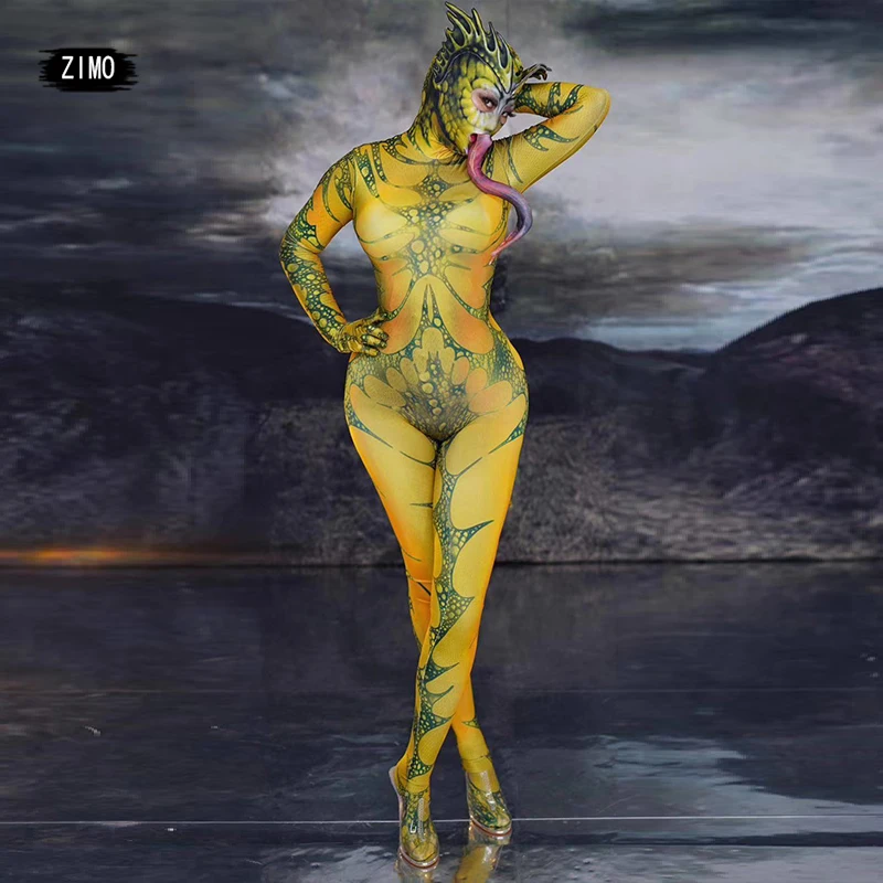 Bar Nightclub Women Jumpsuit Weird Halloween Show Animal Cosplay Dance Costume Lizard 3d Printing Stage Jumpsuit Stretch Tights
Bar Nightclub Women Jumpsuit Weird Halloween Show Animal Cosplay Dance Costume Lizard 3d Printing Stage Jumpsuit Stretch Tights