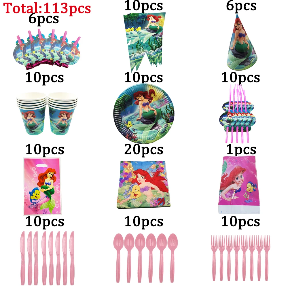 Little Mermaid Ariel Design 113Pcs/Lot Disposable Tableware Sets Plate Napkins Girls Kids Birthday Party Decoration Supplies
Little Mermaid Ariel Design 113Pcs/Lot Disposable Tableware Sets Plate Napkins Girls Kids Birthday Party Decoration Supplies