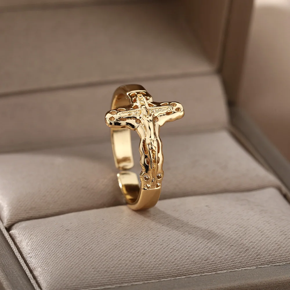 Retro Jesus Cross Open Rings For Women Men Stainless Steel Gold Punk Religious Finger Ring Vintage Design Birthday Jewelry Gift
Retro Jesus Cross Open Rings For Women Men Stainless Steel Gold Punk Religious Finger Ring Vintage Design Birthday Jewelry Gift