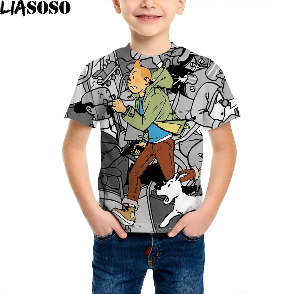 

LIASOSO 3D Print Tintin Kids Children T-shirts Fashion Vintage Streetwear Boy/Girl Cartoon Funny Short Sleeve Tees Tops Shirt