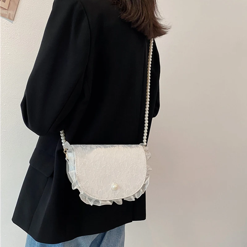 Female Crossbody Bag Pearl Chain Lace Small Saddle Bag Vintage Shoulder Bag Wholesale 2021 New Gentle Elegant Women Bags
Female Crossbody Bag Pearl Chain Lace Small Saddle Bag Vintage Shoulder Bag Wholesale 2021 New Gentle Elegant Women Bags